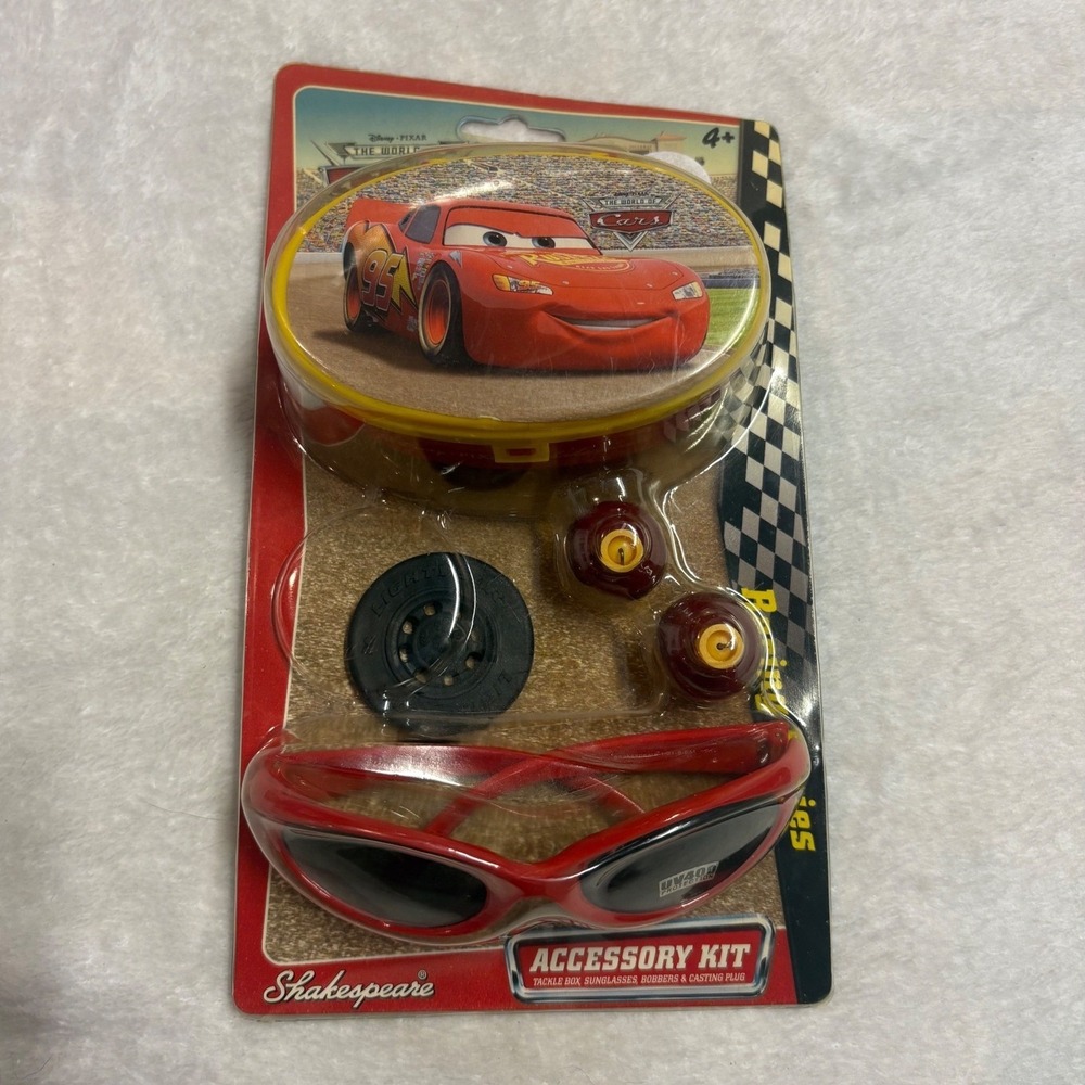 Disney Pixar Cars McQueen Fishing Accessory Kit Tackle Box Sunglasses Bobbers